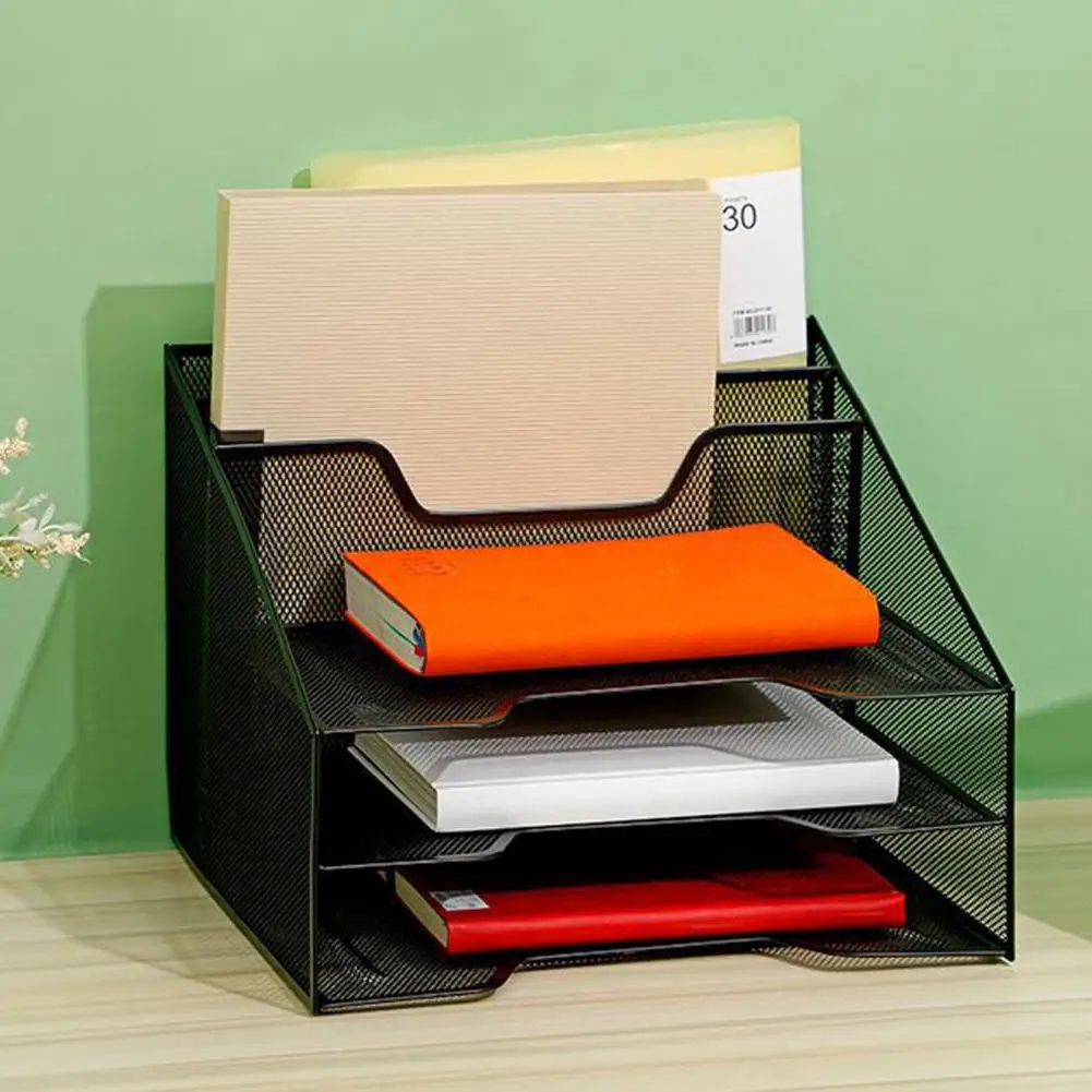 

Letter Tray Organizer Desk Mesh File Organizer with 3 Paper Tray And 2 Vertical Upright Section Metal File Folder Sorter for Off