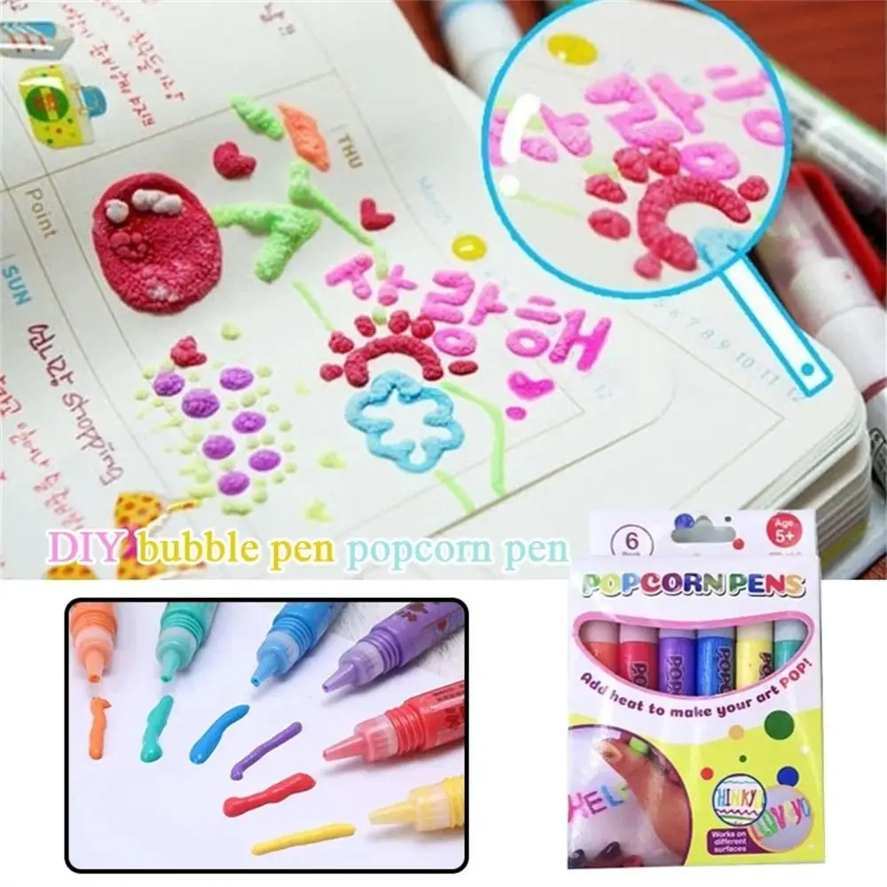Safe Pen Puffy Paint Popcorn Pens Ink Crayons Greeting Cards Bubble Pen Birthday Cards Handmade 3D Art Pens Kids Children