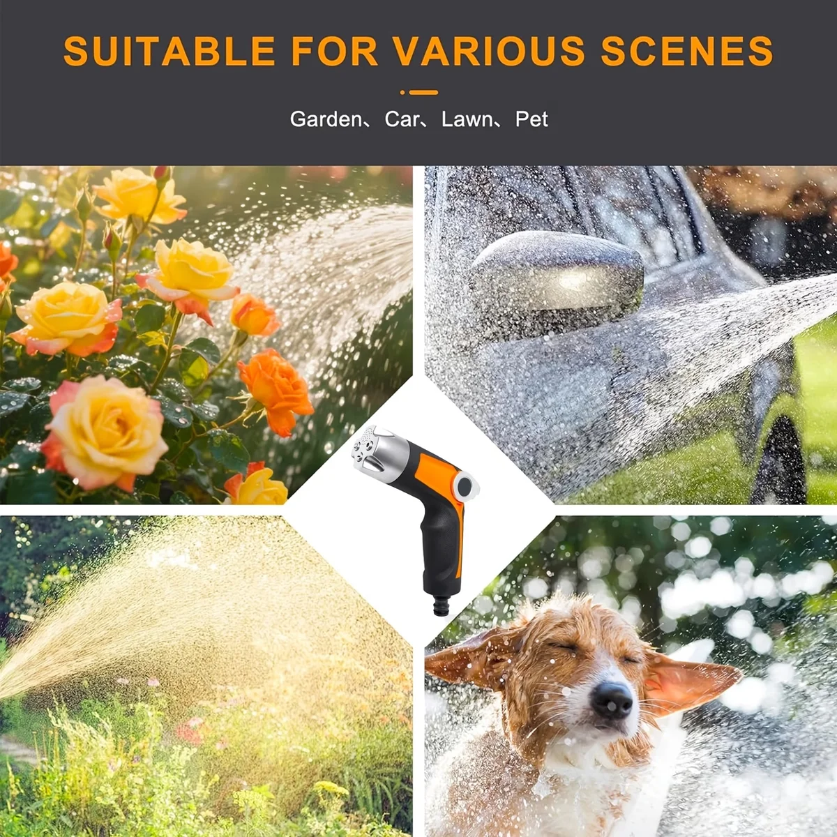 Garden Water Spray Gun Handheld Water Nozzle For Plant Watering Lawn Irrigation Car Washing