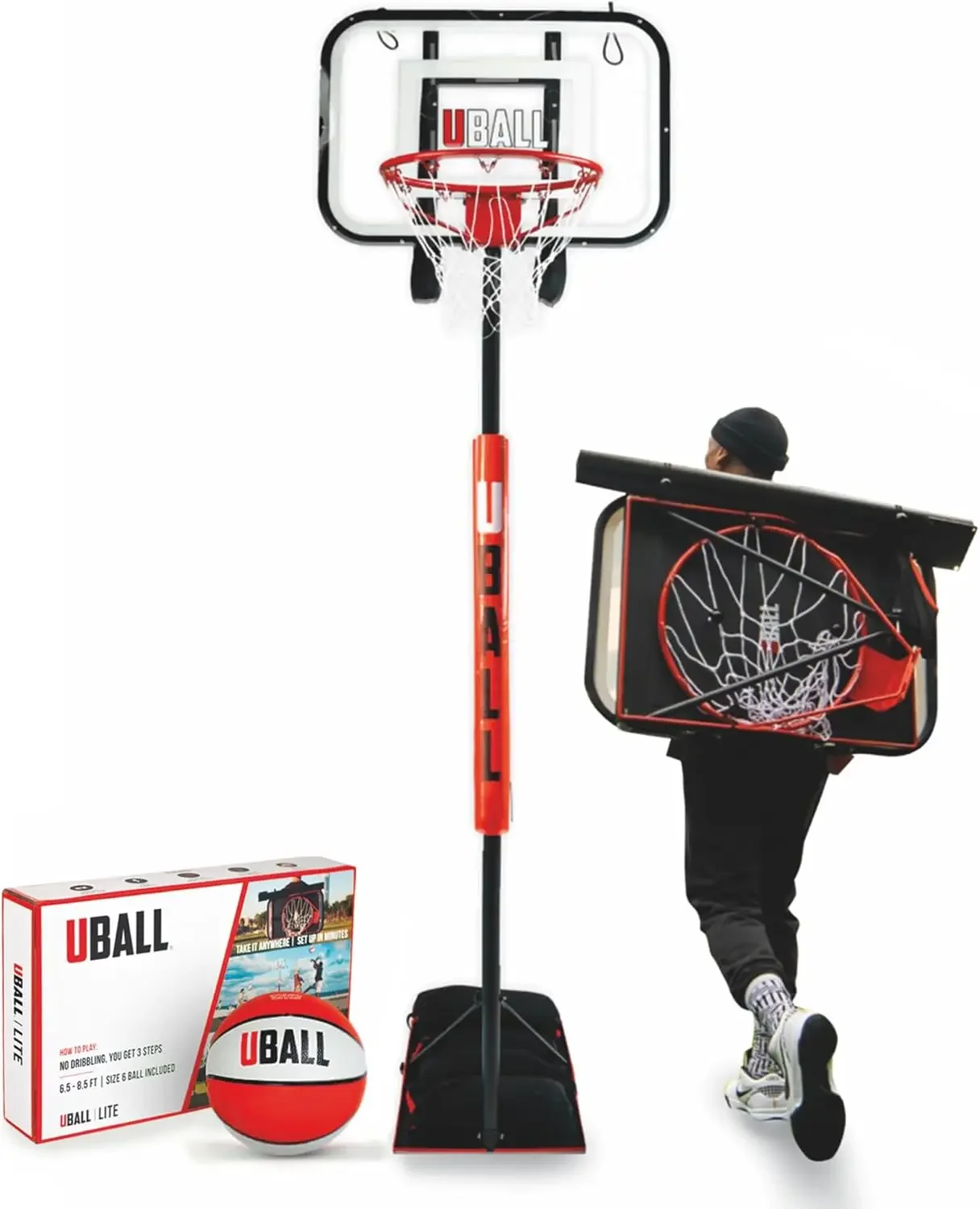 Ultra Portable Outdoor Basketball Hoop | Play at Beach, Grass, Tailgate | Setup in Minutes | Height Adjustable with