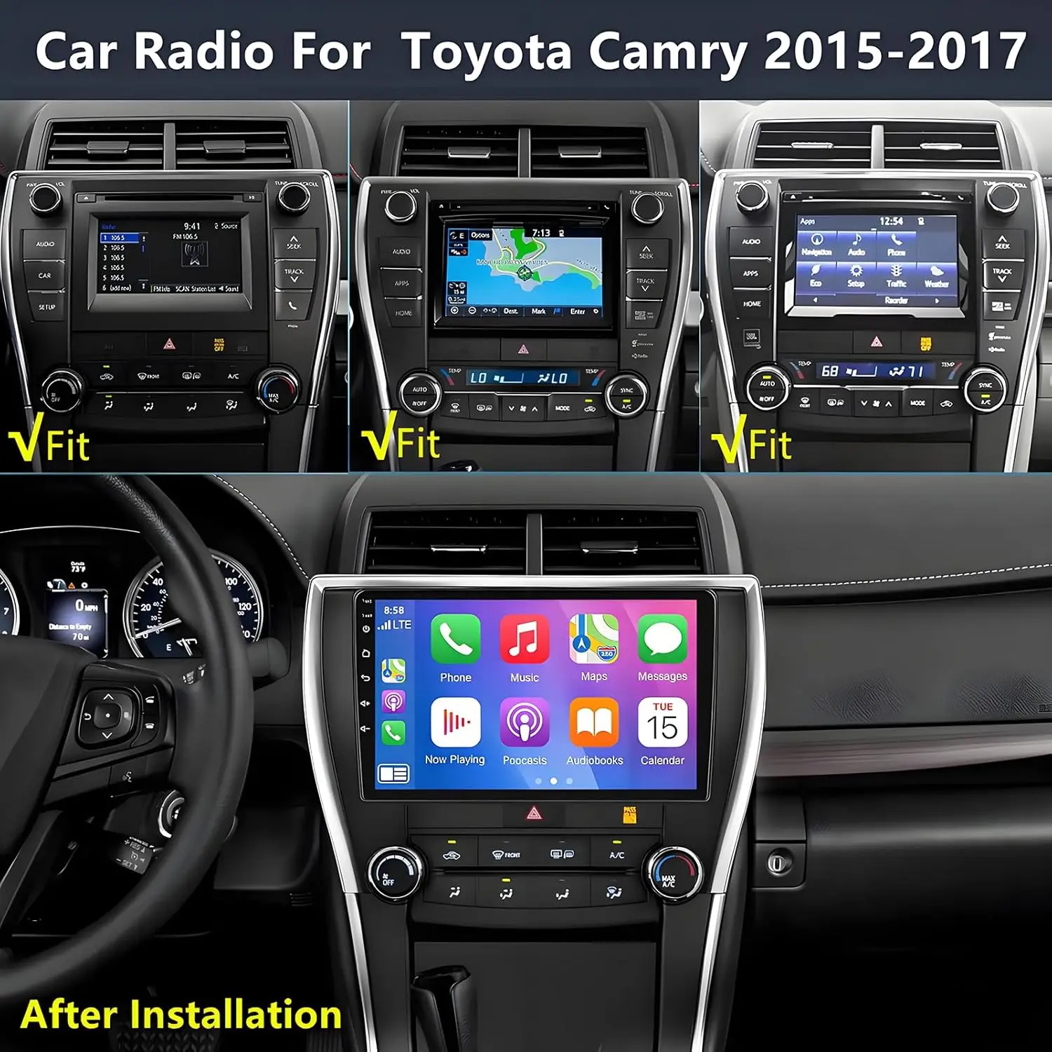 New 10.2'' Android 15 Dual DIN Touch Touch Car Stereo Radio Multimedia Video Player 2GB+64GB GPS Navigation Head Unit 8 Core For Toyota Camry 2015-2017 Auto Radio Support Wireless Carplay Bluetooth 5.2 Voice Control WiFi DSP SWC Mirror Link Backup Camera