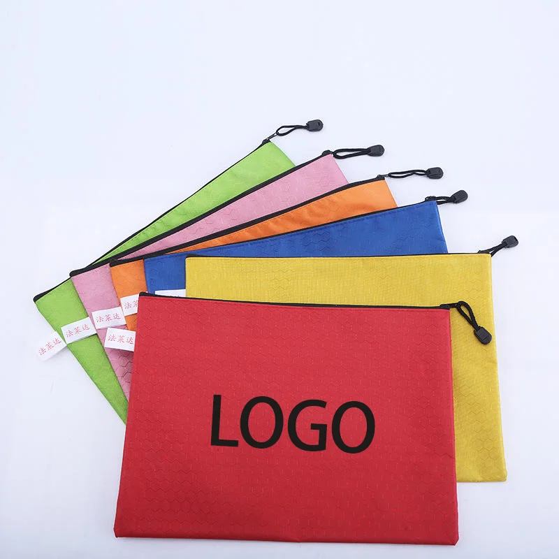 A4 Zipper File Bag, pasta de plástico, logotipo personalizado, Office File Bag