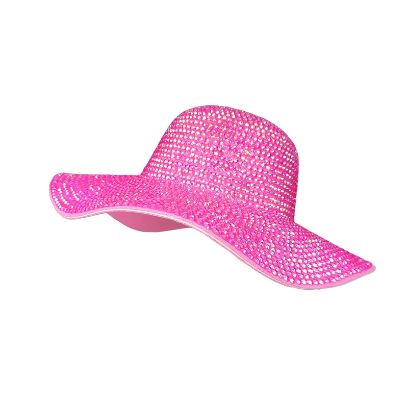 new Colorful Rhinestone dome fedora Hat Women Party Hat Sparkle Hat big brim fedora lady special caps Hepburn sombrero mujer