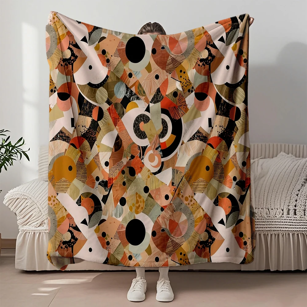 

Vintage Floral Home Collection Flannel Blanket Abstract Geometric Collage With Faux Fur Throw Quilted Bed Runner