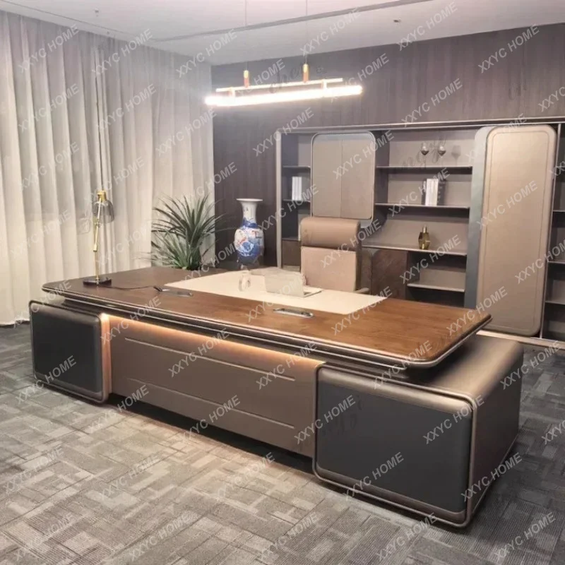 B573 3.2m LED Lamp Luxury President Top Tier Office Desks Filing Cabinets Computer Desk Room Gaming Table Desk Storage Locker