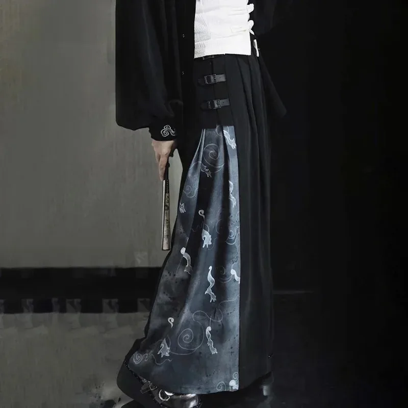 

Мужская одежда Old Money, новинка 2025 года, мужские брюки-кюлоты с боковой пряжкой, самурайские брюки, уличная одежда Hakama, модные молодежные брюки для кампуса