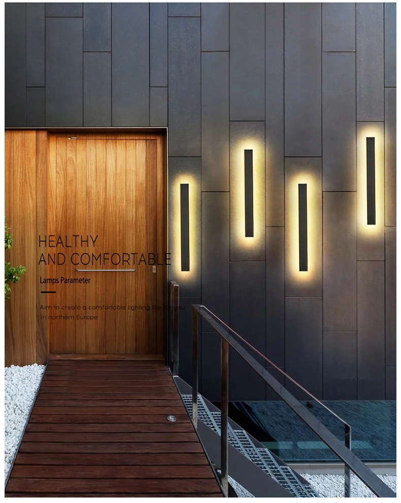 IP65 Waterproof Long LED Wall Lamp 110V 220V Outdoor Garden Villa Porch Indoor Decor Lighting Exterior Wall Sconce