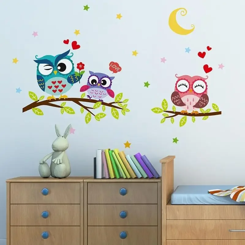 Wallpaper Sticker Happy Removable Waterproof Cartoon Animal Owl Wall  Kids Home Decor Wallpapers for Living Room