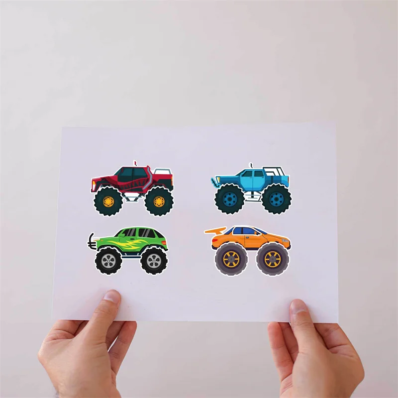6-24Sheets Cool Monster Truck Sticker Kids DIY Make Your Own Car Sticker Cartoon Racing Tuck Puzzle Assembling Jigsaw Boys Toys