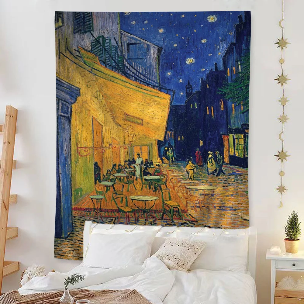 Van Gogh Oil Painting Works Anime Tapestry Hippie Flower Wall Carpets Dorm Decor Cheap Hippie Wall Hanging