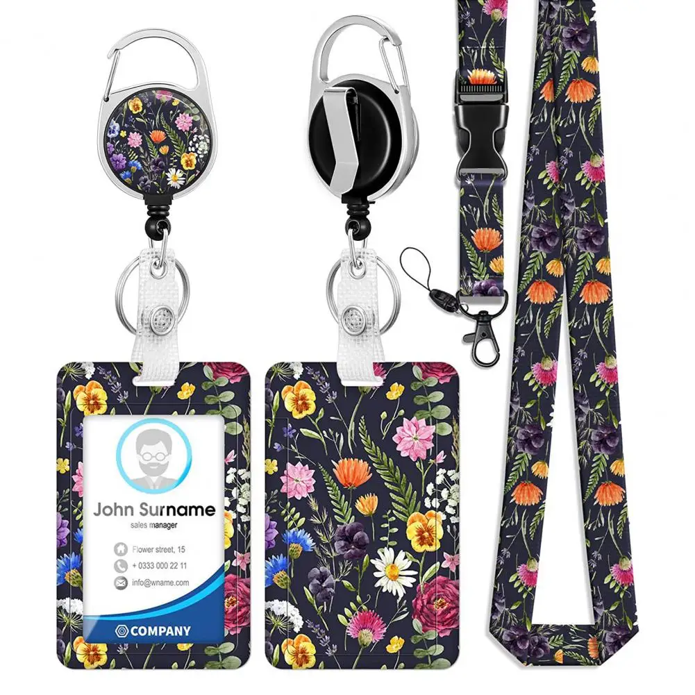 ID Badge Holder With Key Lanyard Retractable Name Tag Reel Card Protector Case Fashionable Printed ID Card Holder for Work