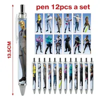 12pcs/set Fortnite Shooting Game Peripheral Ballpoint Pen Set Cartoon Anime Print Student Stationery Office Signature Supplies