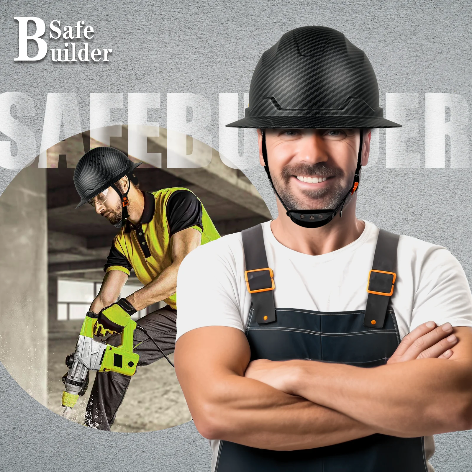 Full Brim Hard Hat For Engineer Carbon Fiber Pattern Safety Helmet Sunshade ANSI Head Protection Industrial & Construction