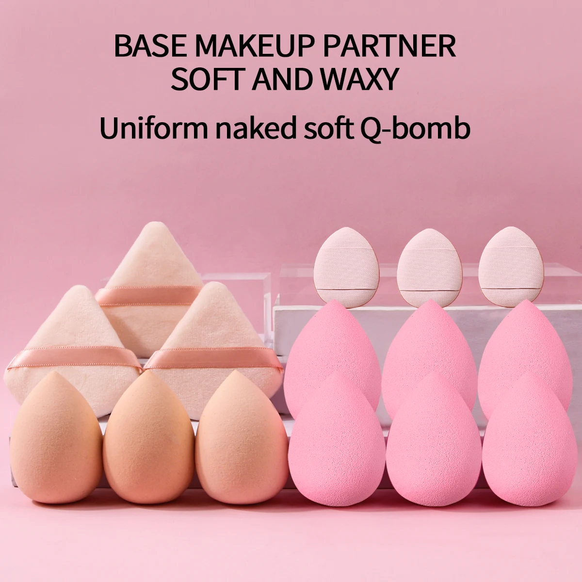 Ensemble de bouffées de poudre d'éponge de maquillage pour le visage, 15 pièces: œuf de beauté de poudre antiadhésif/bouffée de poudre triangulaire/Mini bouffée de poudre