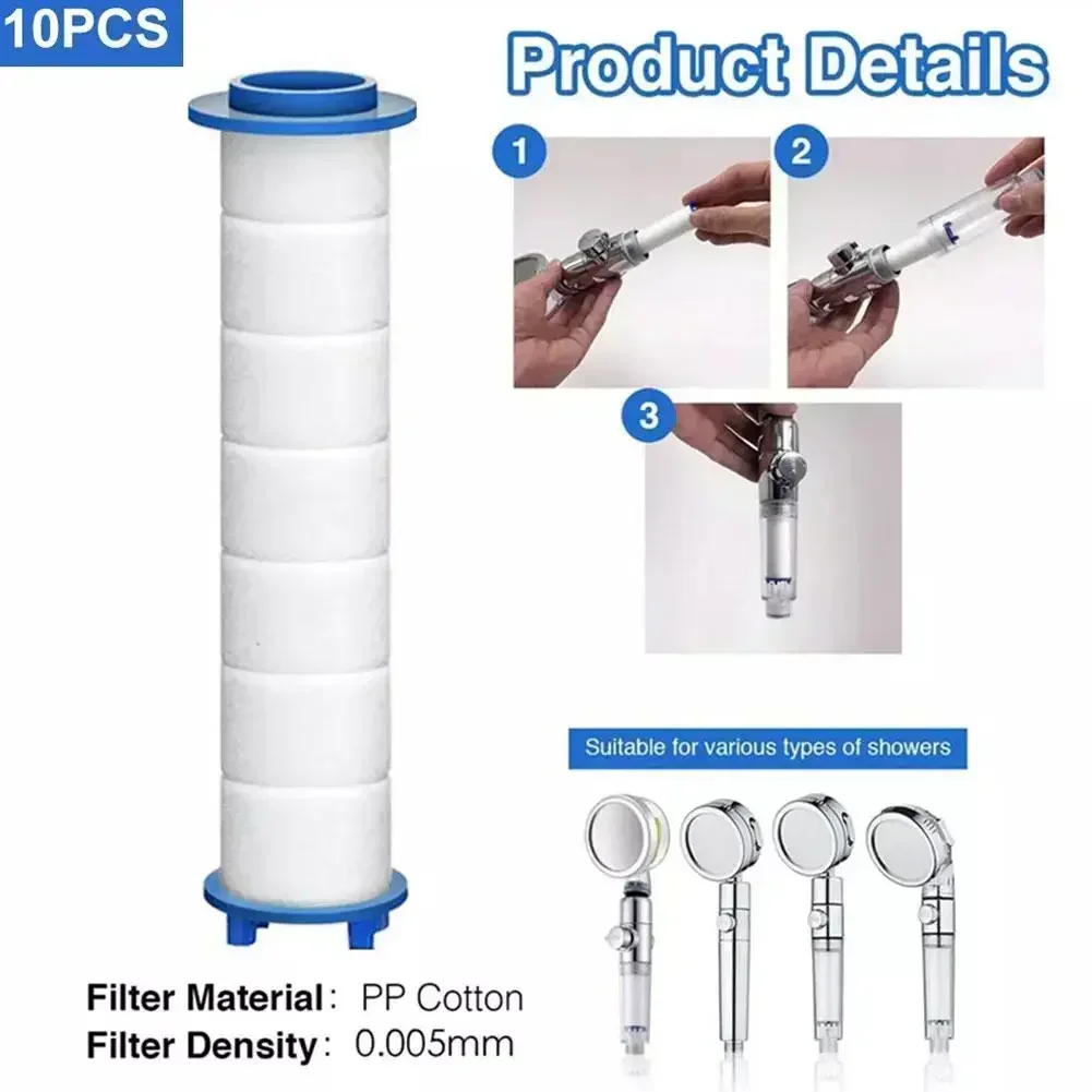 10-Pcs Shower Head Replacement Cartridge PP Cotton Shower Filter Replacement Effective Filtration Versatile Applications