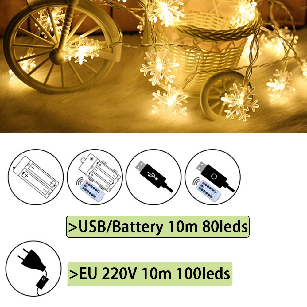 Usb Batterij Aangedreven Led String Licht Warm Wit/Multicolor Sneeuw Fairy Lamp Slinger Licht Voor Kerst Bruiloft Feest Decoratie