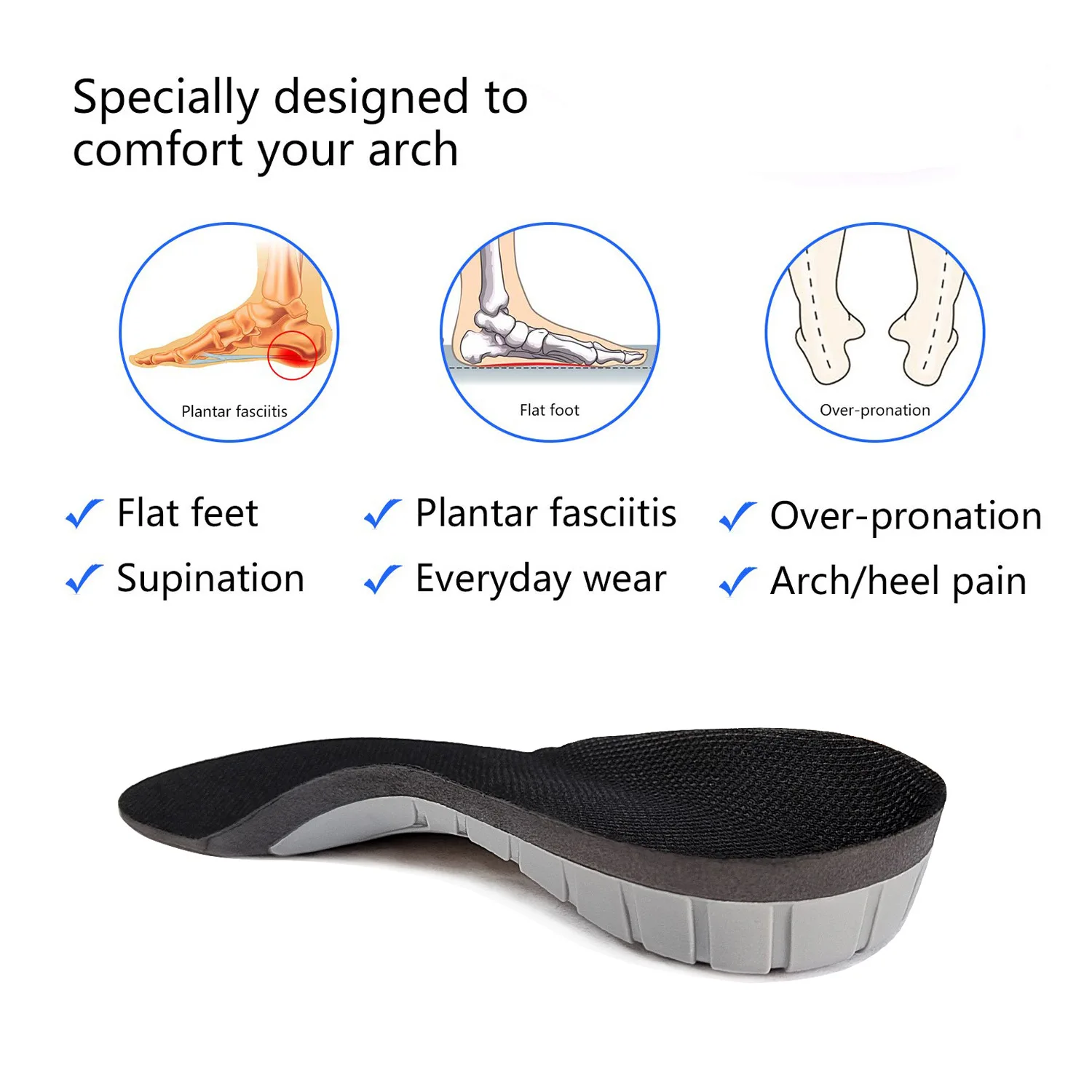 Flat Foot Corrective Insole Arch Support Orthopedic Insoles For Men Women Men And Women Breahable EVA Shock-absorbing Insoles