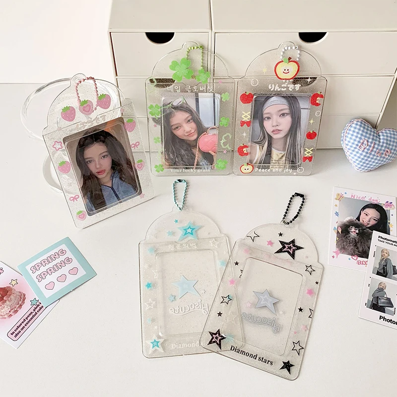 Kawaii 3 Inch Kpop Idol Photocard Holder Display PVC Clear Photo Card Protective Cover Bag Pendant School Stationery