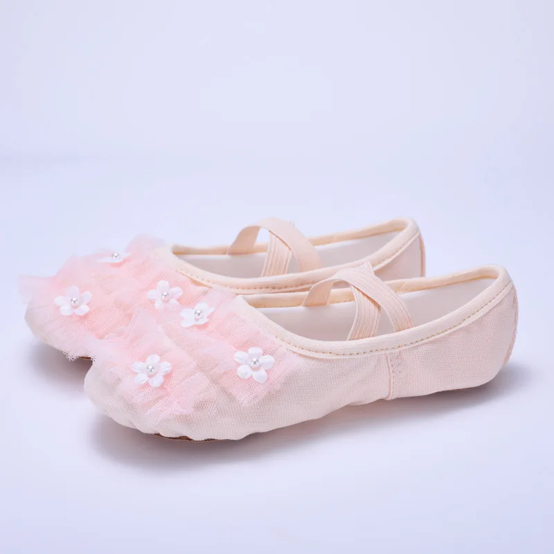 

Розовые детские танцевальные туфли, дышащая парусиновая хлопковая обувь для выступлений на сцене для девочек, танцевальная обувь для детского сада