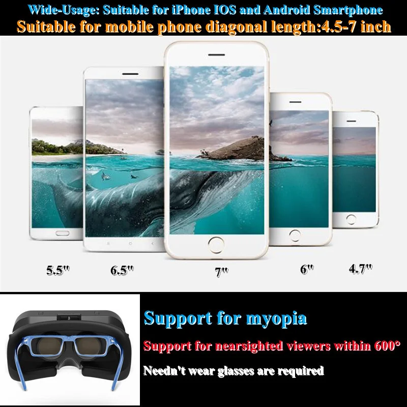 VR SHINECON G10 Giant Screen Glasses 3D Virtual Reality Box Google Cardboard Helmet for 4.7-7&quot SmartphoneMatching Joystick