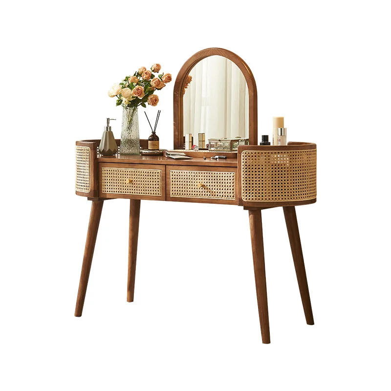 

Japanese ins rattan dresser Nordic designer solid wood makeup table bedroom women's modern simple small apartment