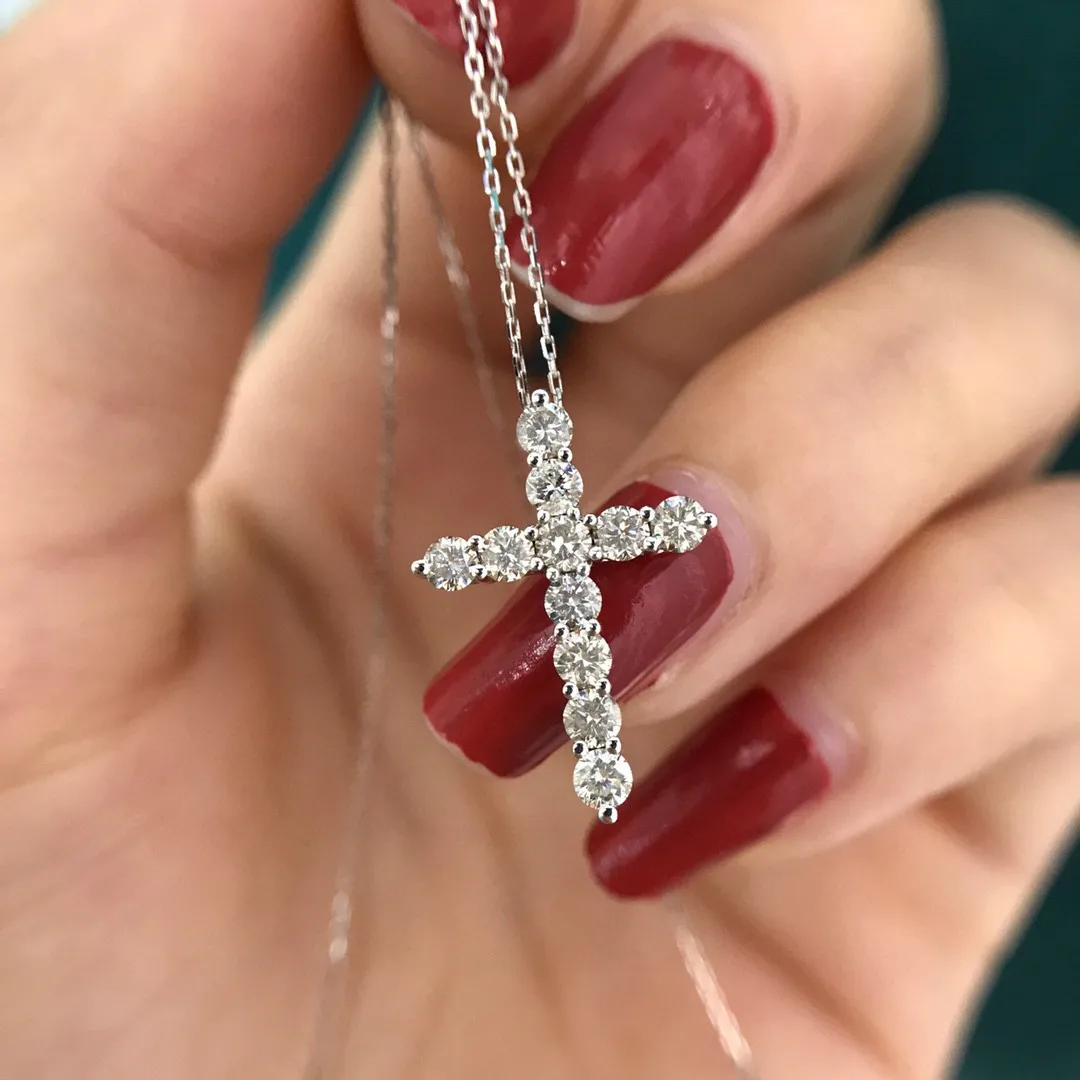 

18K Au750 White Gold Women Pendant Necklaces Moissanite Diamonds Cross Wedding Party Engagement Anniversary Present Trendy