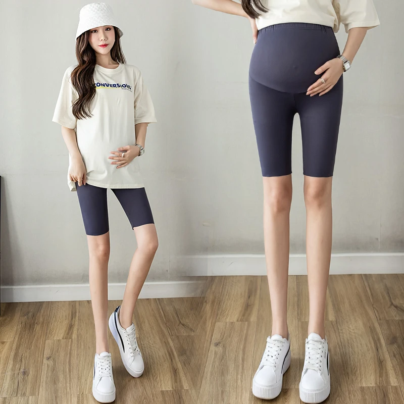 Summer Thin Nylon Maternity Short Half Legging Seamless Slim Belly Safety Pencil Pants for Pregnant Women Pregnancy Yoga Shorts