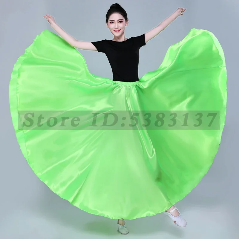 Ballet Belly Dancewear Big Swing Dance Skirts 720 Degree Satin Skirt Long Latin Dancer Practice Wear Women Gypsy Flamenco Skirt