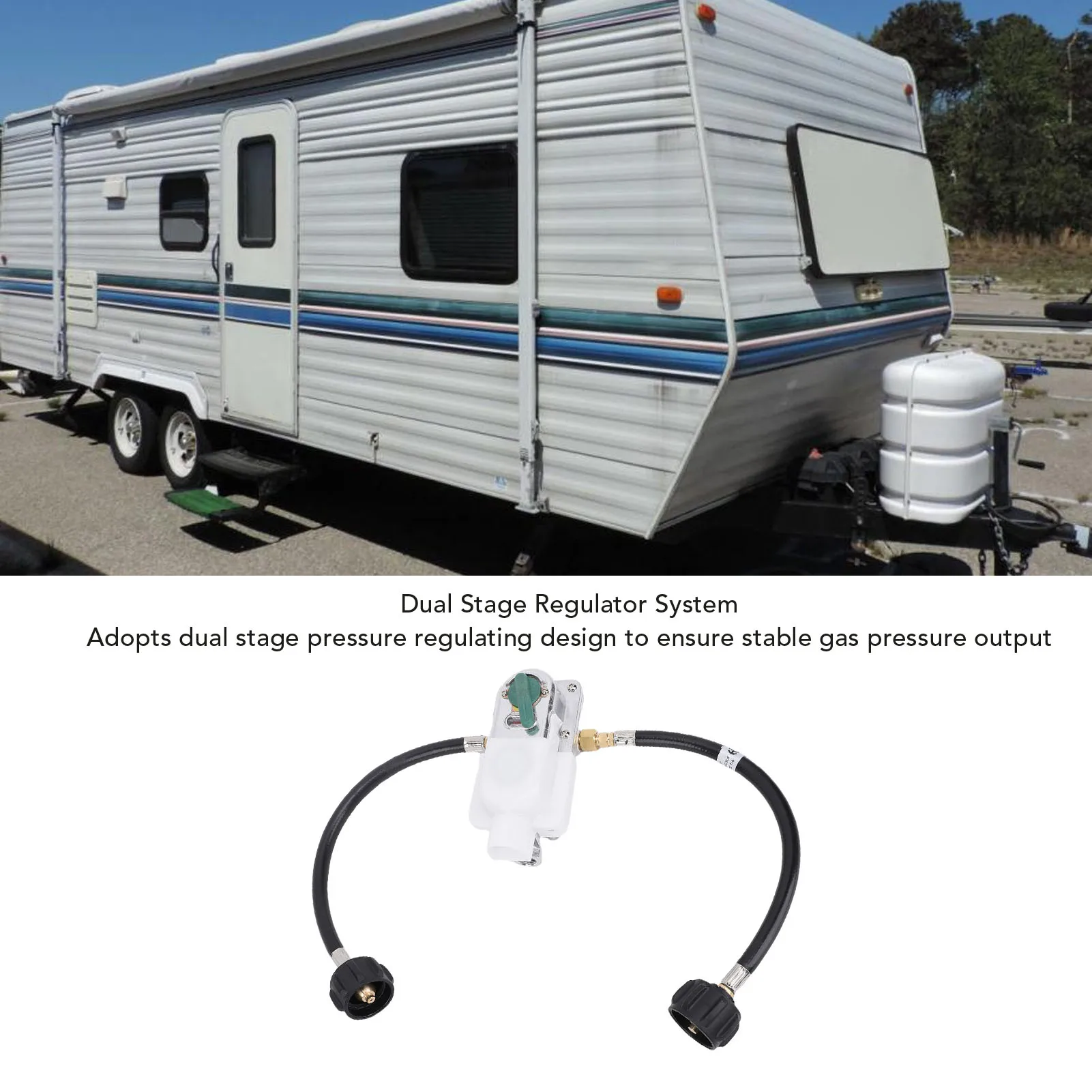 Régulateur de gaz RV à changement automatique en 2 étapes avec tuyau en queue de cochon de 12 pouces 250PSI 287500BTU pour remorques régulateur de gaz RV pour double réservoir