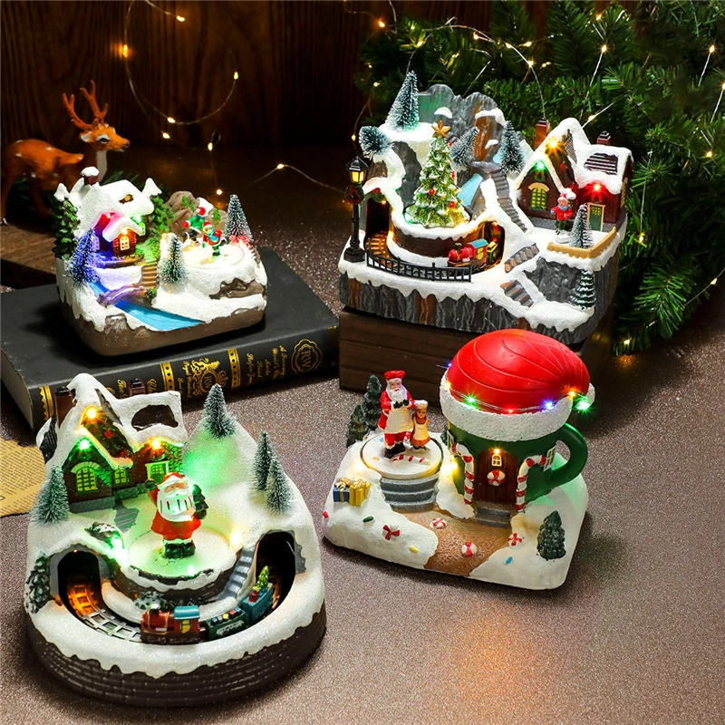 Christmas Decorations Resin Crafts Luminous Music Box Ornaments Rotating Small Train Decorations Many Christmas Gifts Home Decor