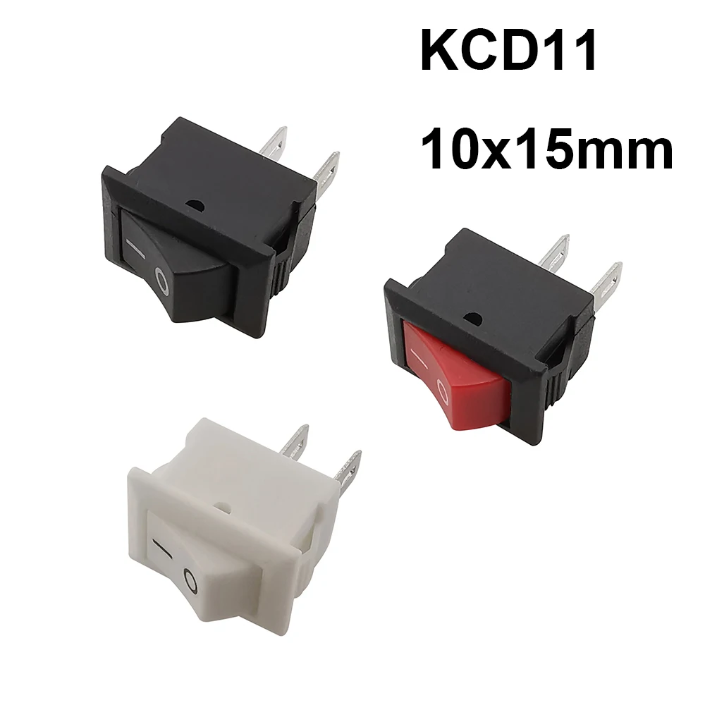 10Pcs 10x15mm KCD11 2Pin Push Button Switch SPST 3A 250V AC Snap-in Boat Rocker Switch ON/OFF 10*15MM Black Red White