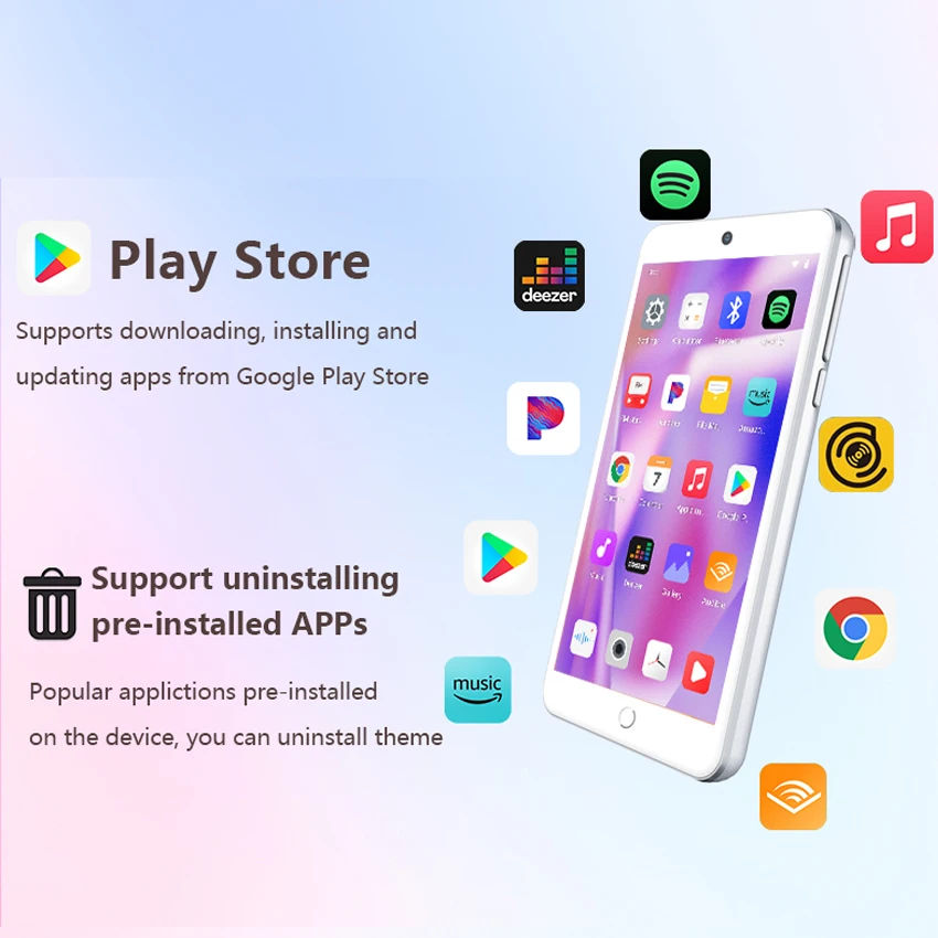 مشغل MP3 بسعة 96 جيجابايت (64 جيجابايت + 32 جيجابايت) مزود بتقنية البلوتوث 5.0 وواي فاي ونظام تشغيل أندرويد 13.0 وسبوتيفي وكاميرا وسعة مكبرات الصوت تصل إلى 1 تيرابايت