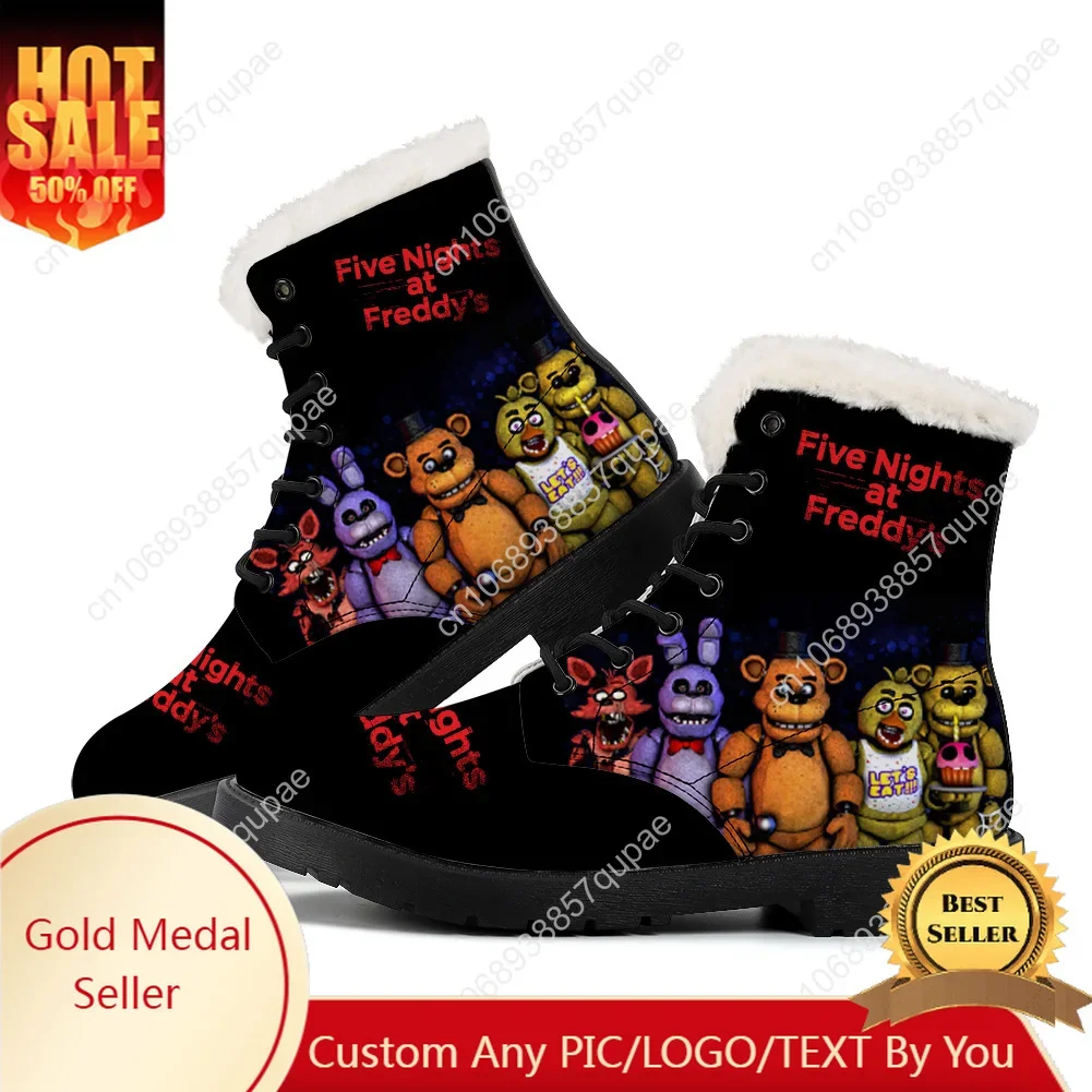 

Fnaf F-Freddy At Game N-Nights F-Five Plush Flat Boots HI Anime Teenager Custom Boot High Quality Couple Customized Sports Shoes