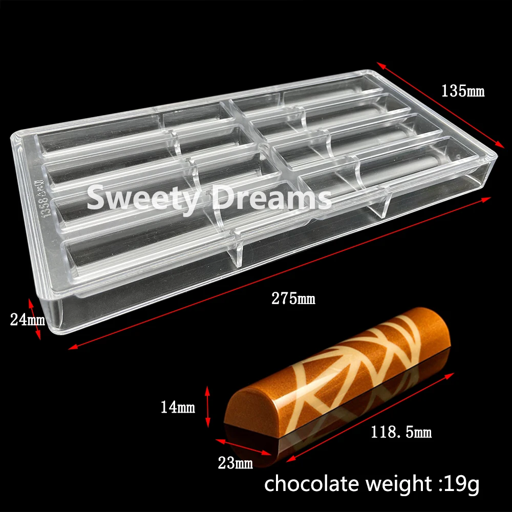 8 Cavity Plastic Mould Candy Long Strip Candy Molds  Polycarbonate Chocolate Bar Molds Tray Chocolate Candy Pastry Tool