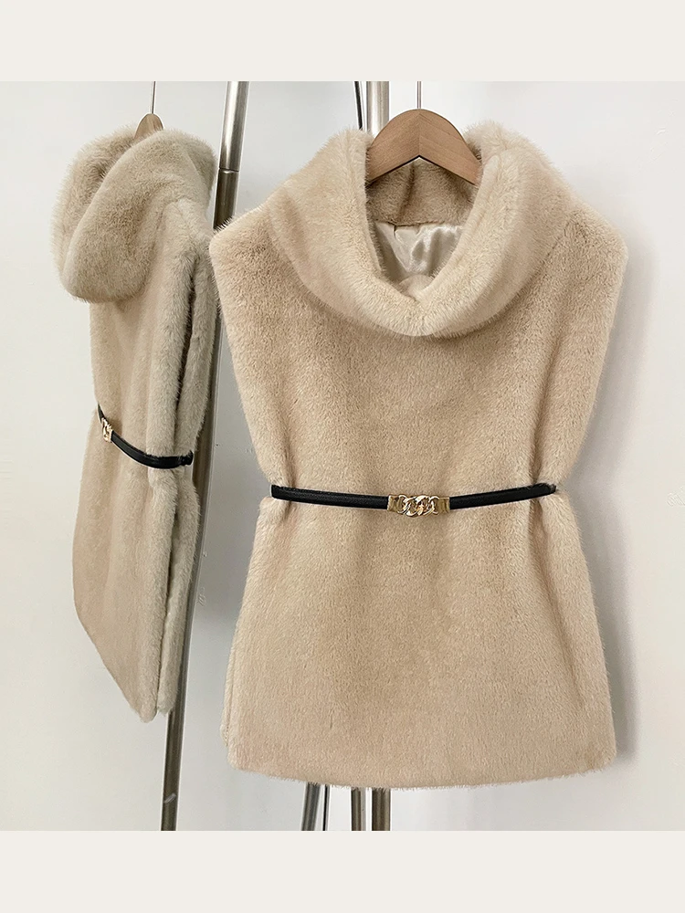 Mumaroho 2026 inverno primavera feminino pele do falso sable colete colheita topo sólido gola alta eco vison pele do falso regata pulôver jaqueta