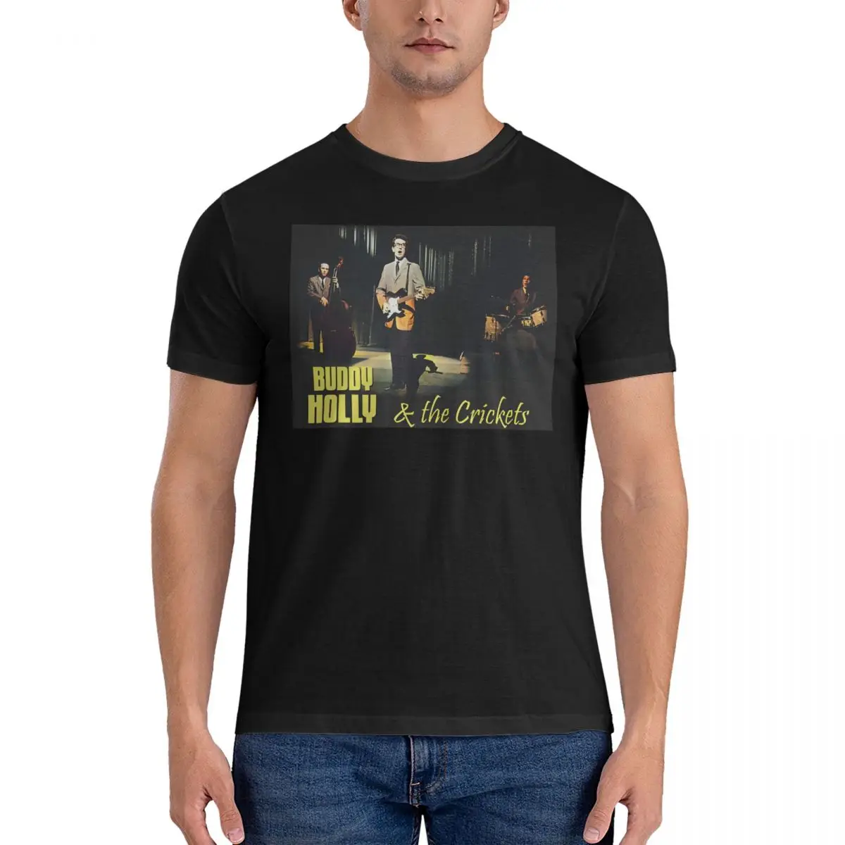 Men Buddy Holly And Oldies Tribute T Shirts The Crickets Pure Cotton Clothes Vintage Short Sleeve Crewneck Tees Summer T-Shirt