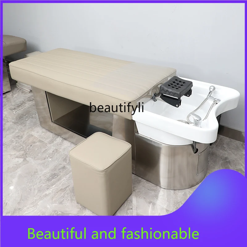 

zGHead Therapy Shampoo Chair Barber Shop Stainless Steel Ceramic Basin Beauty Salon Hair Care Massage Flushing Bed