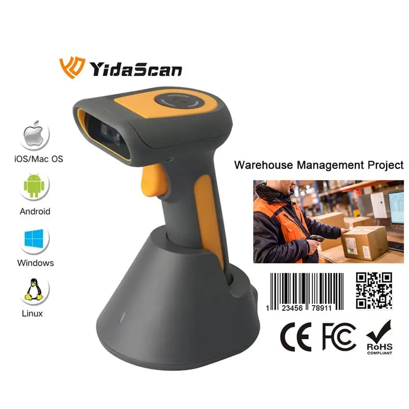 4800MAH Barcode Scanner Rugged IP65 1D/2D/QR Wireless Bluetooth 3-in-One YidaScan Barcode Reader for Inventory Management Window