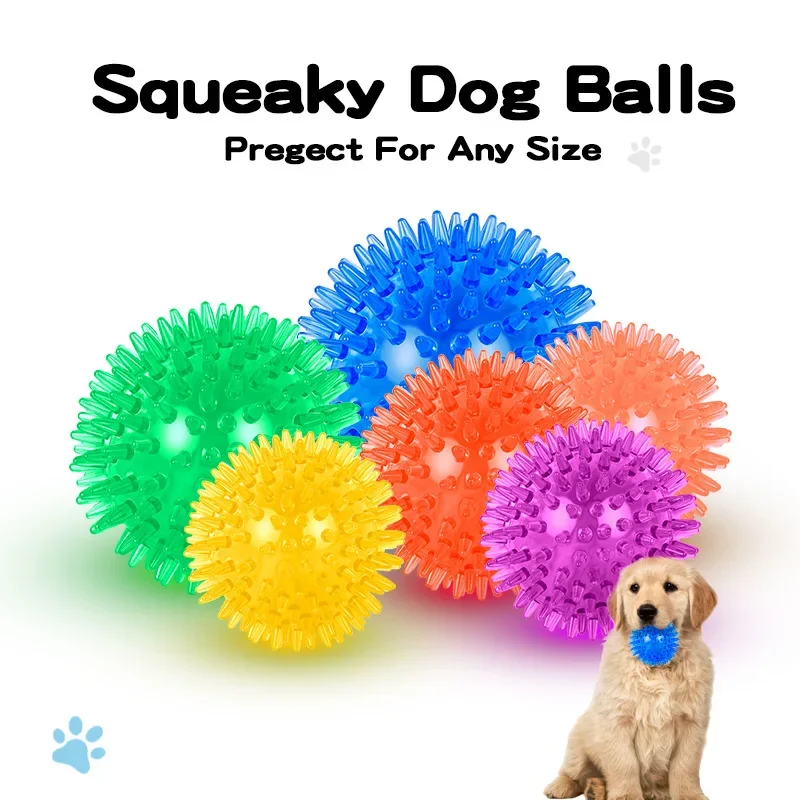 Pet Dog Toys Cat Puppy Sounding Toy Polka Squeaky Tooth Cleaning Ball TPR Training Pet Teeth Chewing Toy Thorn Balls Accessories