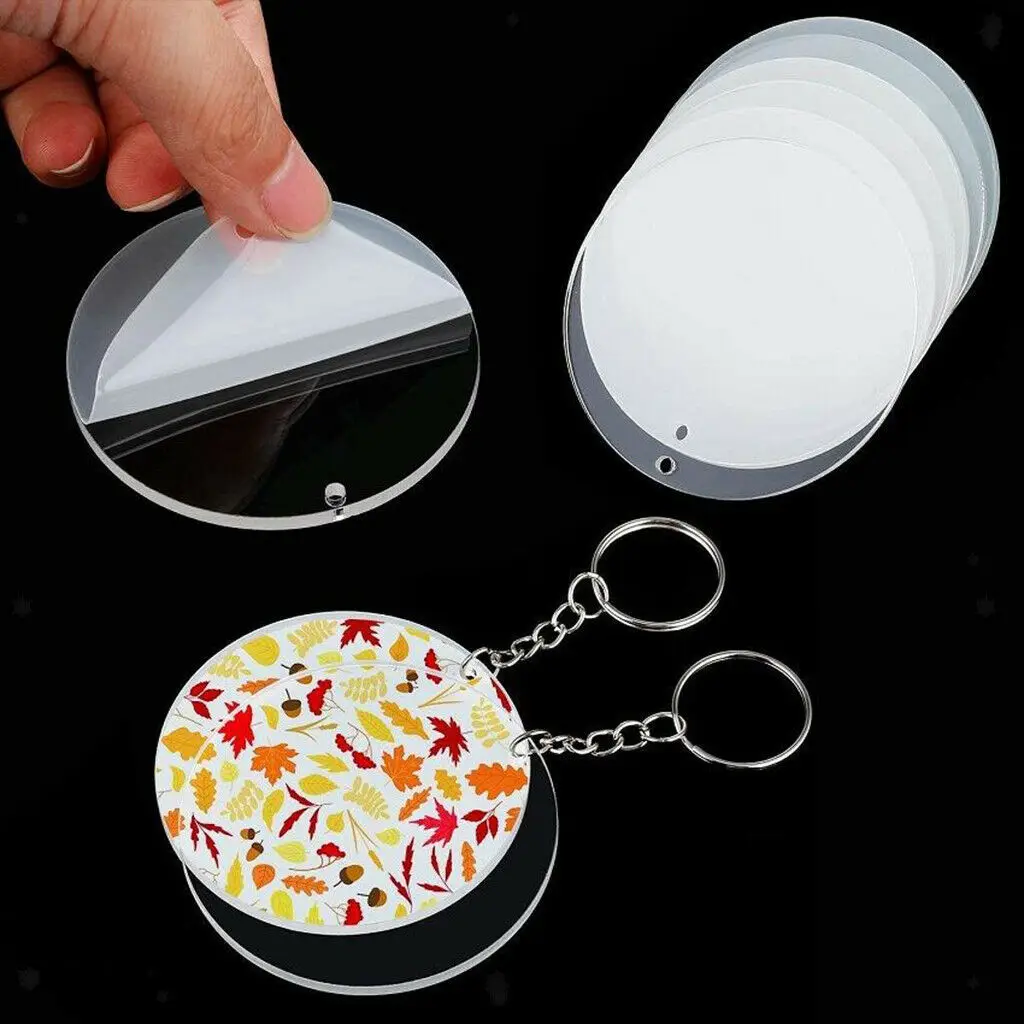 200 Pcs Kit di spazi vuoti portachiavi in acrilico con portachiavi anelli di salto rotondi dischi trasparenti cerchi pendenti con nappe colorate per
