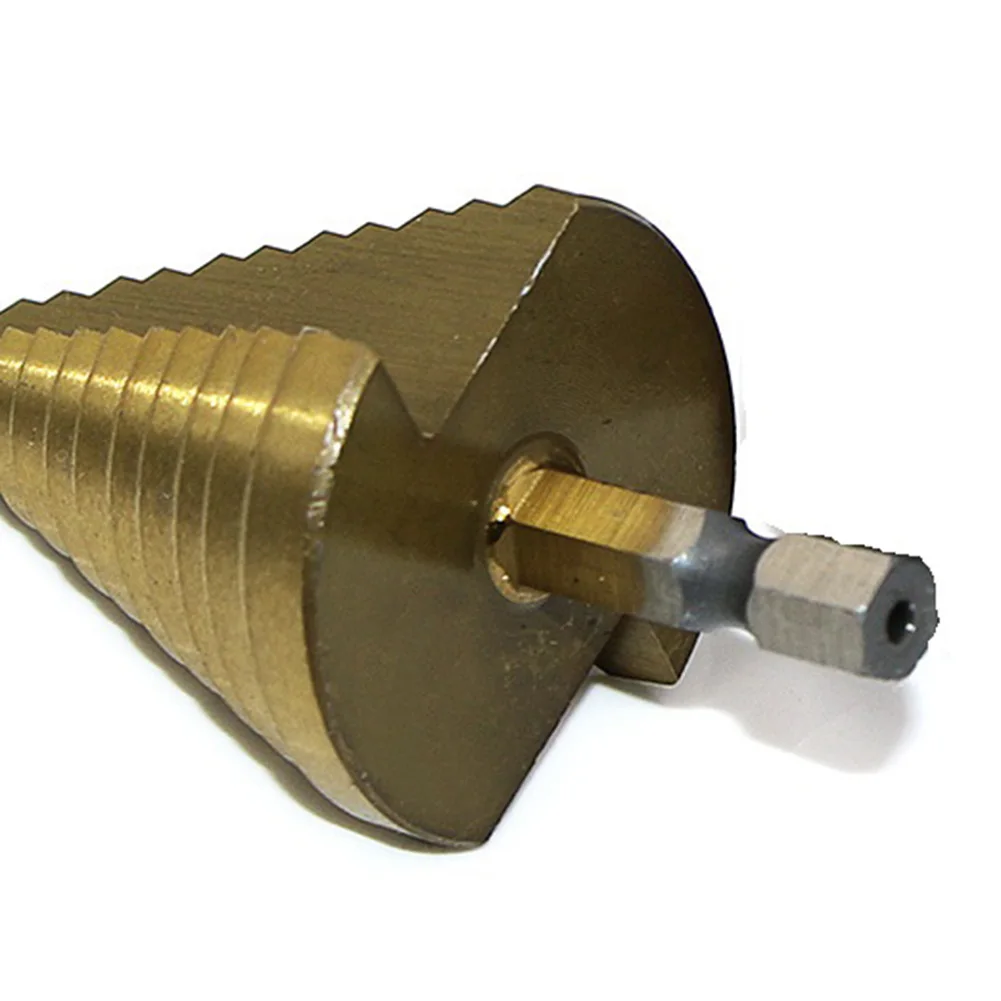 Broca escalonada de núcleo de titanio HSS de 5-35mm, ranura en espiral, cortador de agujeros de Metal y madera, brocas de núcleo de acero de alta