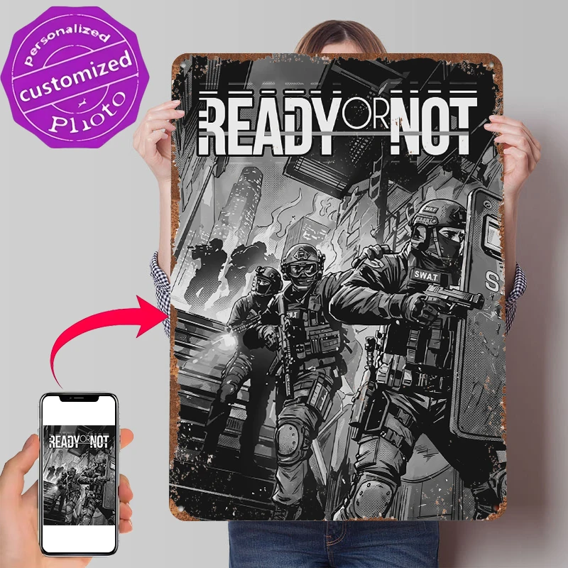 Ready or Not Game Cover Art Metallposter, individuelle Wandkunst, Retro-Vintage-Blechschilder für moderne Heimdekoration, Ornamente