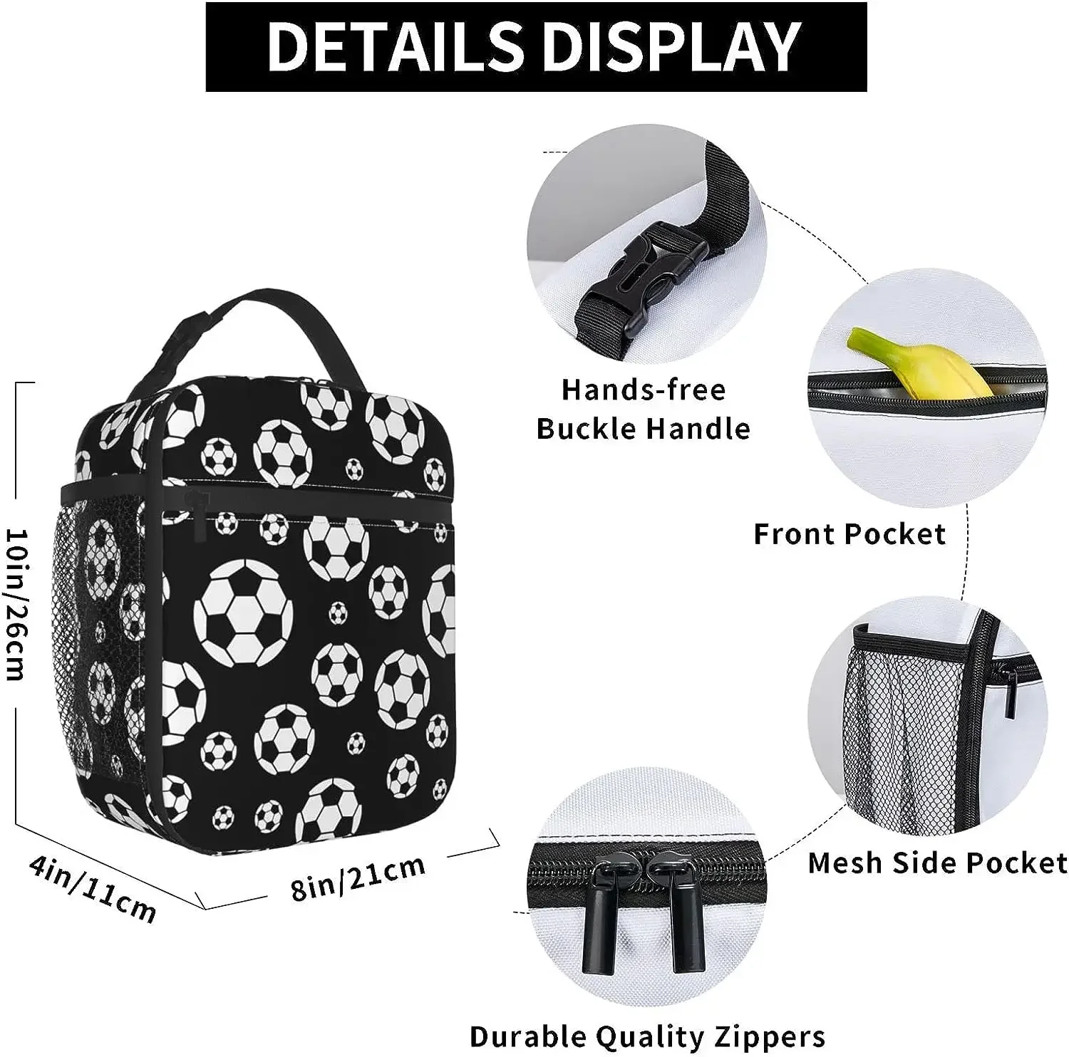 Football Ball Insulated Lunch Bag Unisex Reusable Soccer Ball Lunch Box Sports Theme Cooler Tote Bag for Work Travel Picnic