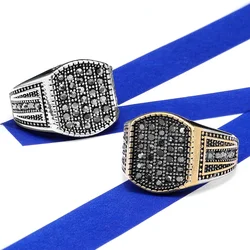 Luxury Golden Black Rhinestone Stainless Steel Mens Rings Punk Trnedy for Male Boyfriend Biker Jewelry Creativity Gift Wholesale