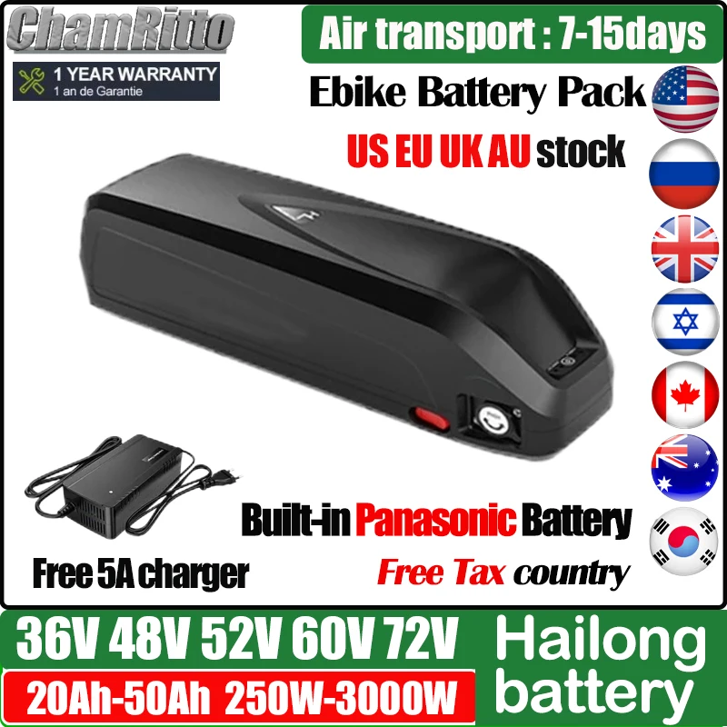 Hailong 36V 48V 52V Downtube Electric bike Battery 20ah 30ah 40ah 50ah Lithium-tio 60V 72v Bafang 350W 500W 750W 1000W 2000W Kit