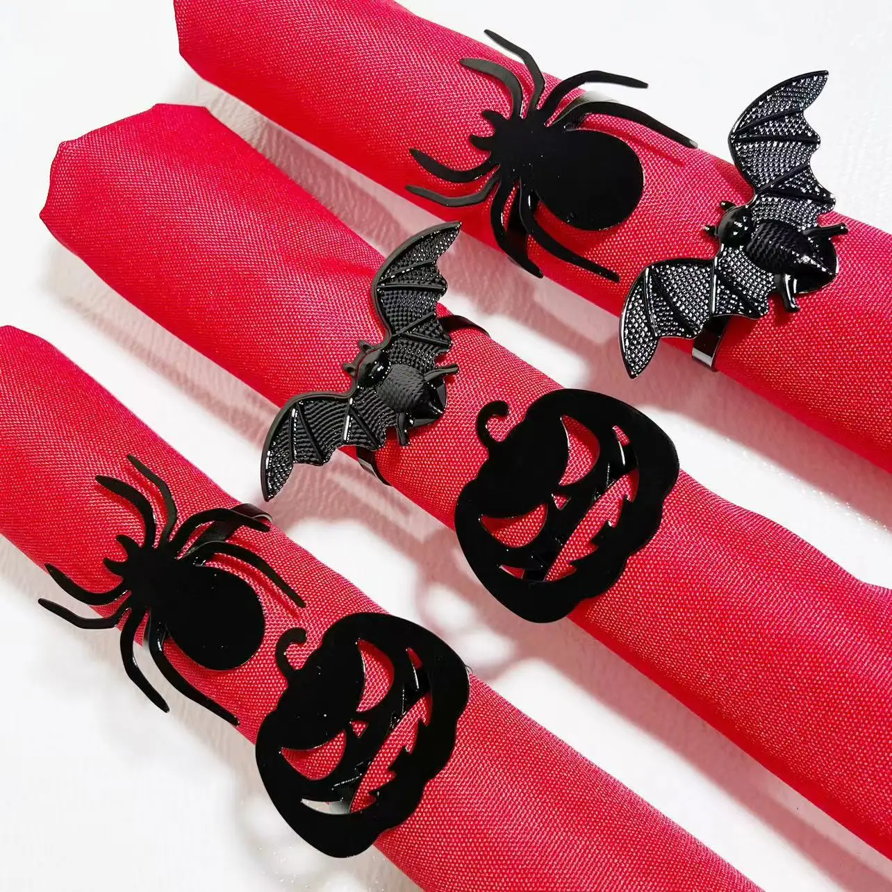 Halloween Napkin Ring Black Ghost Hand Spider Napkin Buckle Metal Napkin Holder For Home Halloween Table Decor Party Supplies