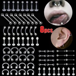 8pcs Invisible Nose Stud Septum Ring Flexible Retainer Clear Cartilage Tragus Helix Earring Eyebrow Body Piercing Jewelry