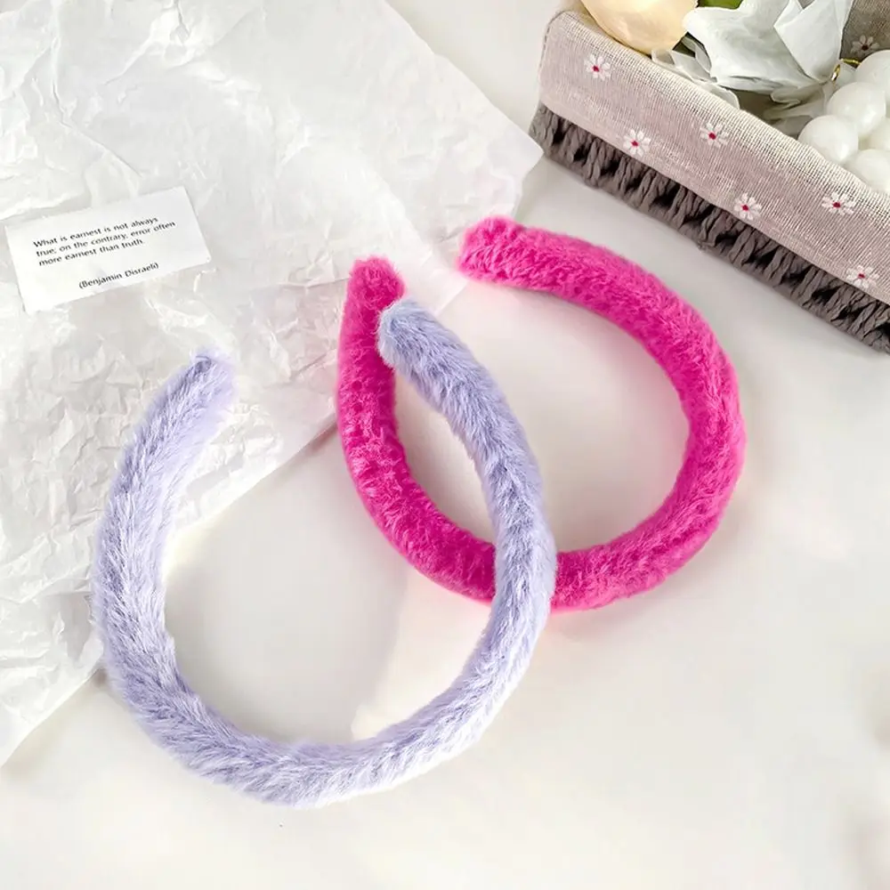 

Thin Side Winter Plush Hair Hoop Candy Color New Year Simple Hair Bands Korean Style Headwear Faux Rabbit Fur Headband