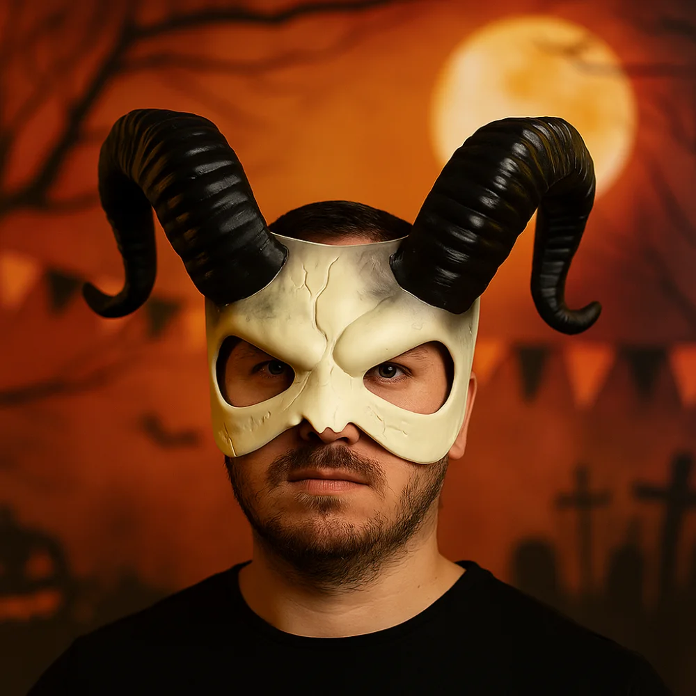 

Gothic Animal Halloween Mask Plastic Party Props Sheep Horn Mask Half Face Cosplay Supplies Demon Mask Women