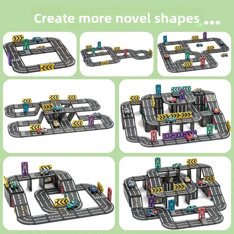 Kreatywna, kolorowa magnetyczna tablica okienna dla dzieci, zestaw do samodzielnego montażu, model ulicy z drogami i samochodami, magnetyczne klocki, układanka, zabawka, prezent dla dzieci.